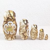 【ロシア】マトリョーシカ・5個型中 ニス無し白木(おさげ赤リボン)