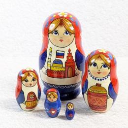 【ロシア】国旗色女の子マトリョーシカ・5個型①