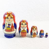 【ロシア】国旗色女の子マトリョーシカ・5個型①