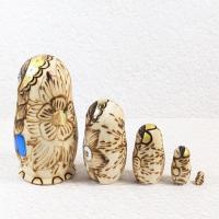 【ロシア】マトリョーシカ・5個型中 ニス無し白木(おさげ青リボン)