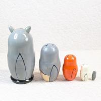 【ロシア】動物モチーフ耳つきマトリョーシカ・5個型(ネコ/グレー)