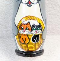 【ロシア】動物モチーフ耳つきマトリョーシカ・5個型(ネコ/グレー)