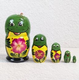 【ロシア】マトリョーシカ・5個型(カエル/赤花)