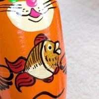 【ロシア】動物モチーフ耳つきマトリョーシカ・3個型(ネコ/オレンジ)