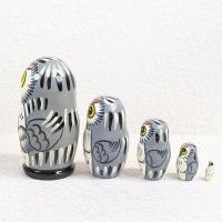 【ロシア】動物モチーフマトリョーシカ・5個型(フクロウ/グレー)