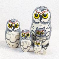 【ロシア】動物モチーフマトリョーシカ・5個型(フクロウ/グレー)