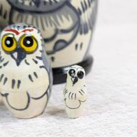 【ロシア】動物モチーフマトリョーシカ・5個型(フクロウ/グレー)