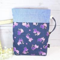 【Atelier Ku】さん / ストッパー付き巾着 (紫ネコ)