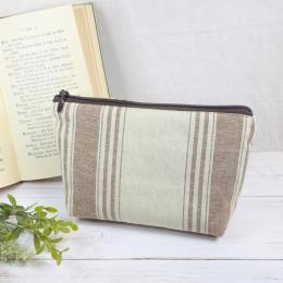 【aiko】さん / ポケット付きファスナーポーチ(ストライプ茶)