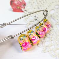 【ロシア】マトリョーシカブローチピン(オレンジ)