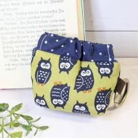 【Angela】さん / カラビナ付きミニバネ口ポーチ (フクロウ・グリーン)