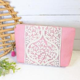 【Atelier Ku】さん / インド刺繍リボンファスナーポーチ (ピンク)