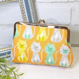 【Angela】さん / カードサイズミニがま口ポーチ (ねこ/オレンジ)