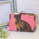 【Angela】さん / カードサイズミニがま口ポーチ (ねこと花)