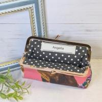 【Angela】さん / カードサイズミニがま口ポーチ (ねこと花)