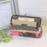 【Angela】さん / カードサイズミニがま口ポーチ (ねこと花)