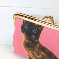 【Angela】さん / カードサイズミニがま口ポーチ (ねこと花)